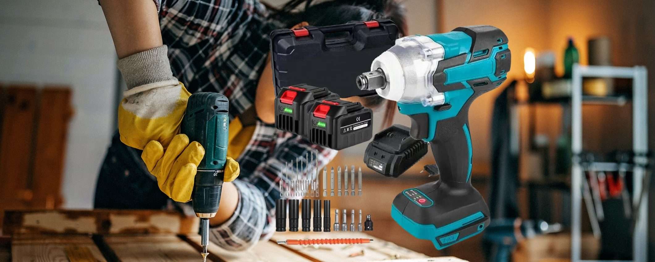 Trapano avvitatore a impulsi con valigetta, 2 batterie e tanti accessori Trapano avvitatore a impulsi con valigetta, 2 batterie e tanti accessori