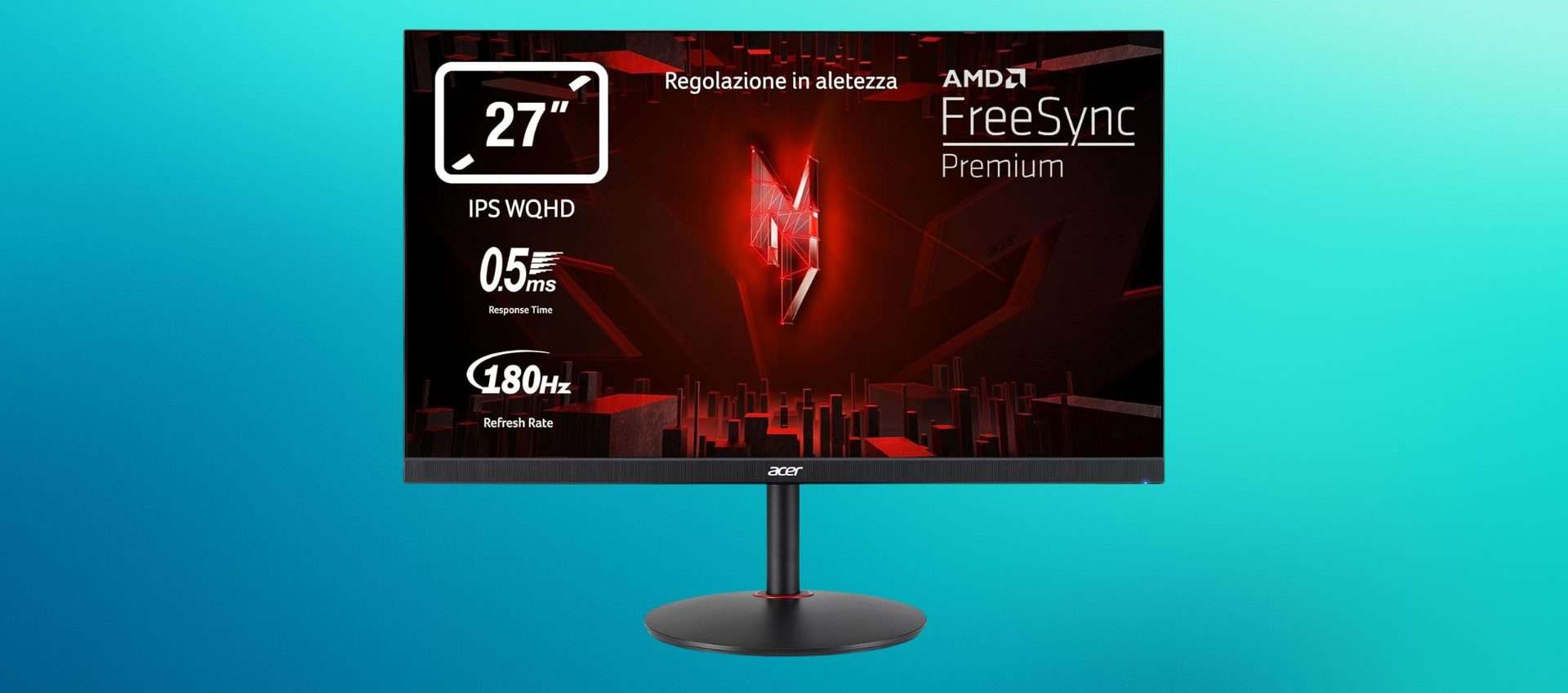 Monitor da gaming Acer Nitro a meno di 200€ (-20%): 180Hz, WQHD e AMD FreeSync Premium Monitor da gaming Acer Nitro a meno di 200€ (-20%): 180Hz, WQHD e AMD FreeSync Premium
