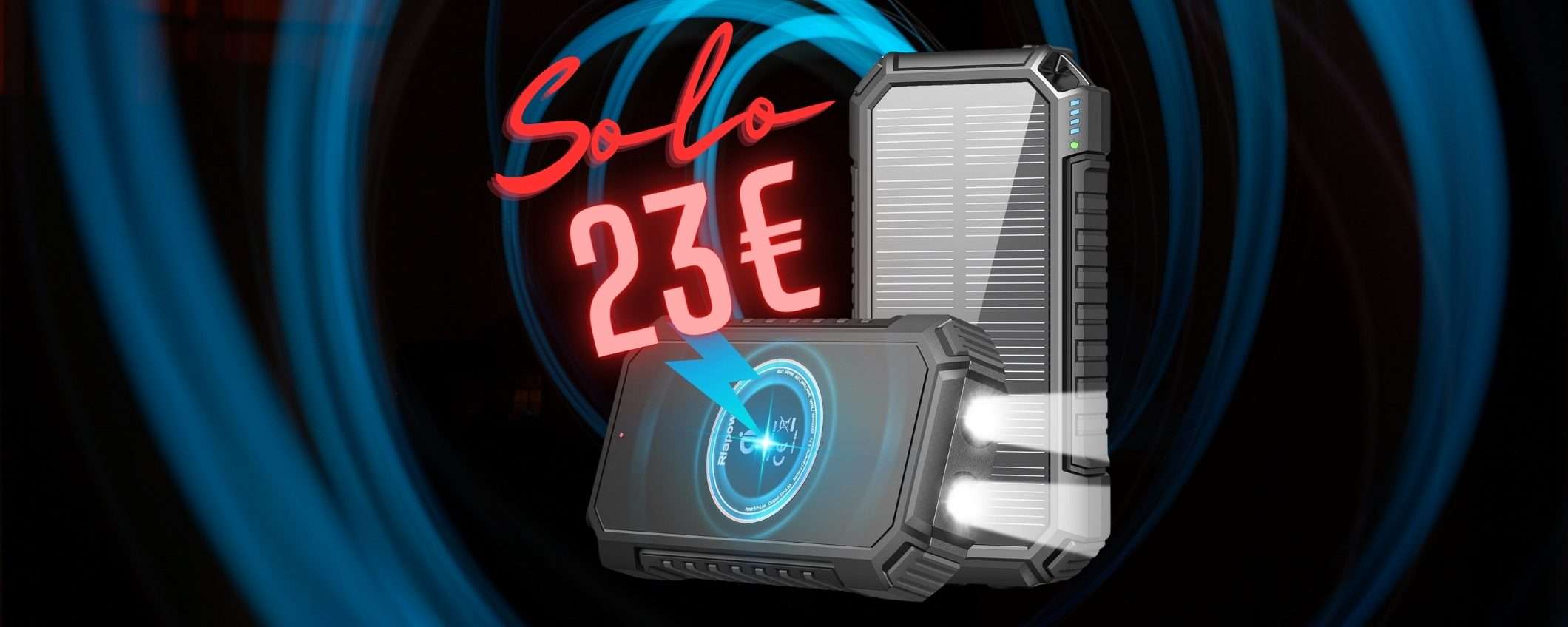 Caricatore solare da 26800mAh con 3 uscite e ricarica wireless a 23€ Caricatore solare da 26800mAh con 3 uscite e ricarica wireless a 23€