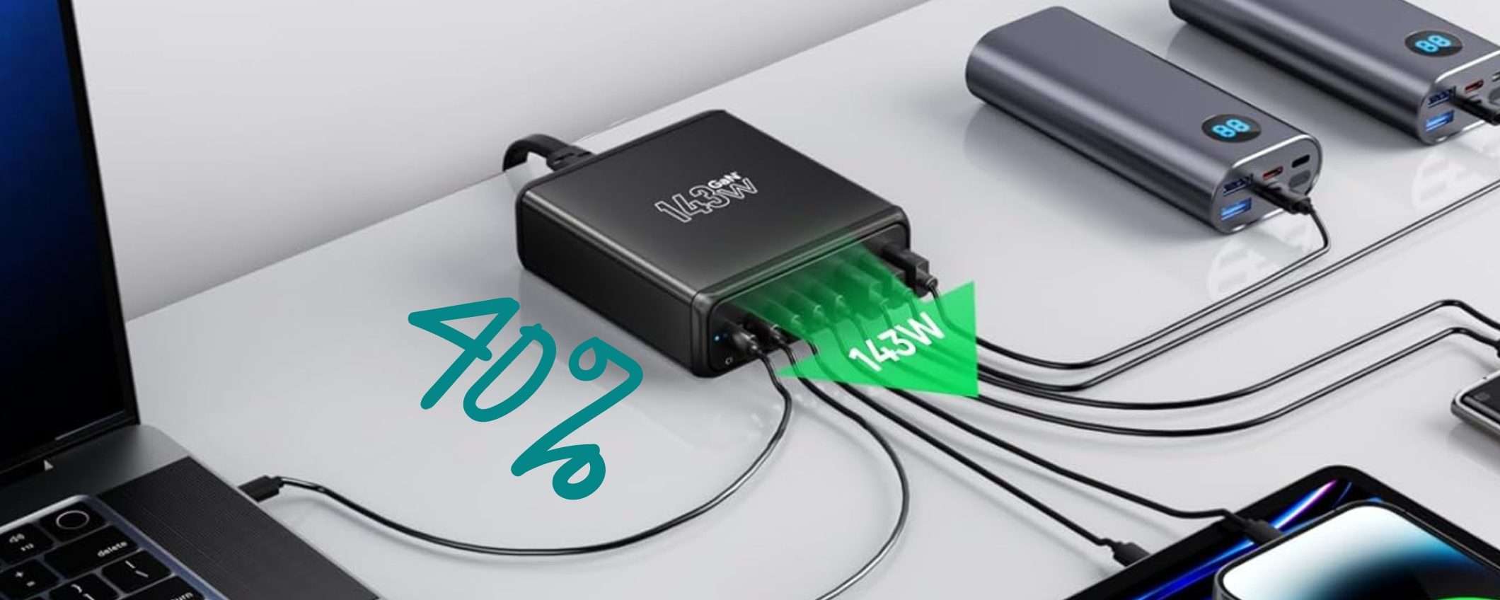 Caricatore USB da 143W e 8 porte, alimenta anche un portatile (-40%) Caricatore USB da 143W e 8 porte, alimenta anche un portatile (-40%)