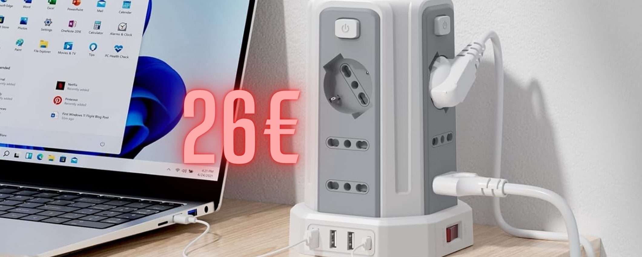 Ciabatta multipresa a torretta salvaspazio con 12 prese e 4 USB, solo 26€ Ciabatta multipresa a torretta salvaspazio con 12 prese e 4 USB, solo 26€