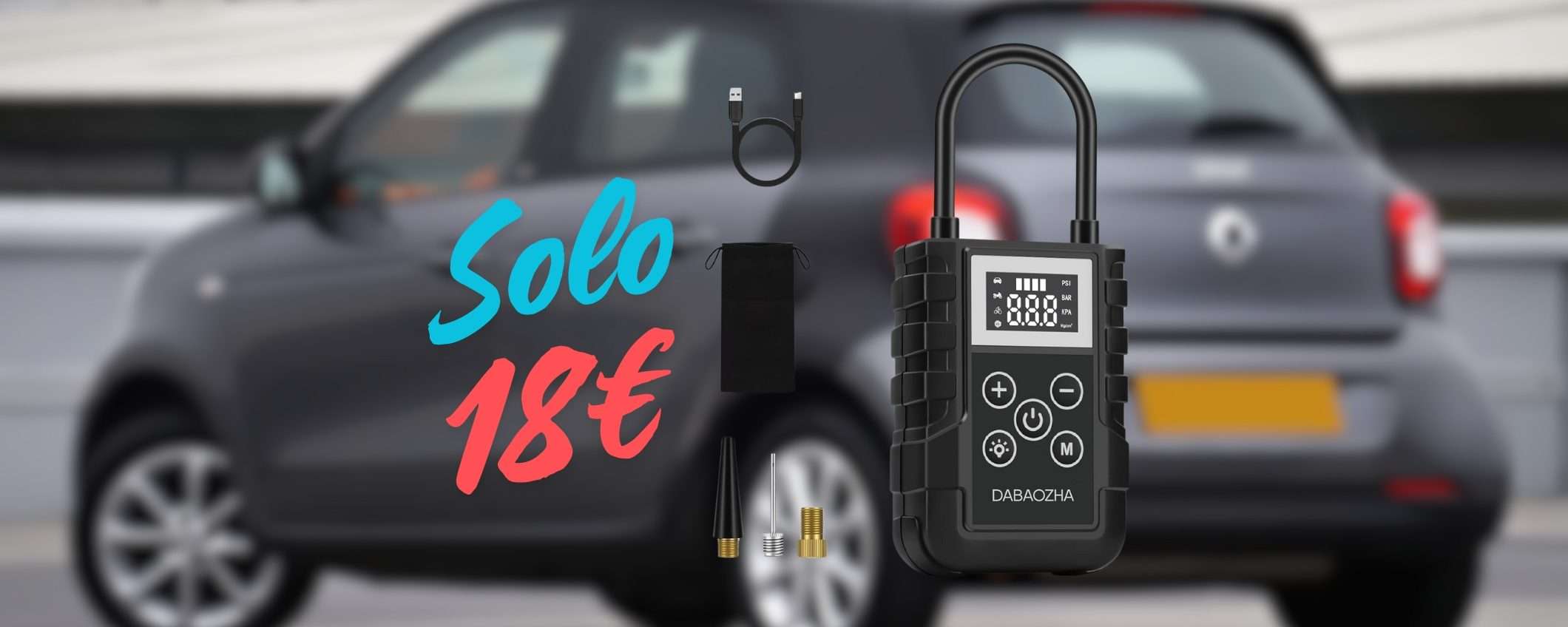 Compressore portatile con 4 modalità, display LED e accessori (18€) Compressore portatile con 4 modalità, display LED e accessori (18€)