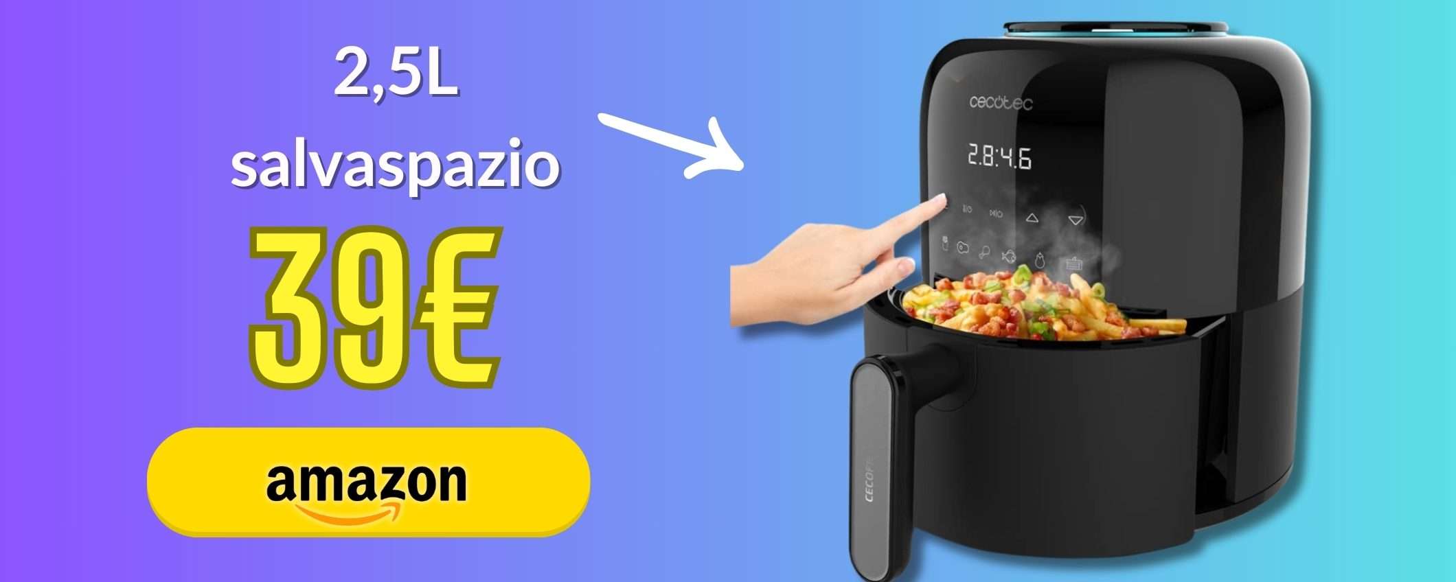 PICCOLA e ottima: friggitrice ad aria 2,5L salvaspazio, perfetta per 2 PICCOLA e ottima: friggitrice ad aria 2,5L salvaspazio, perfetta per 2