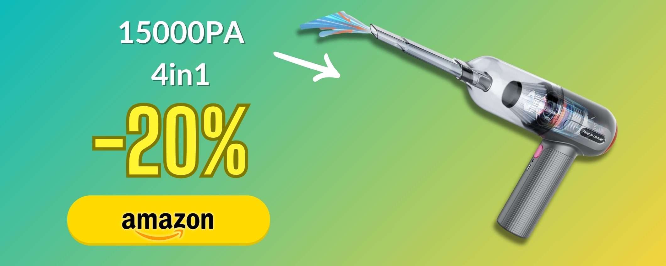 Sconto del 20% sul mini aspirapolvere portatile: senza fili e 4in1 Sconto del 20% sul mini aspirapolvere portatile: senza fili e 4in1