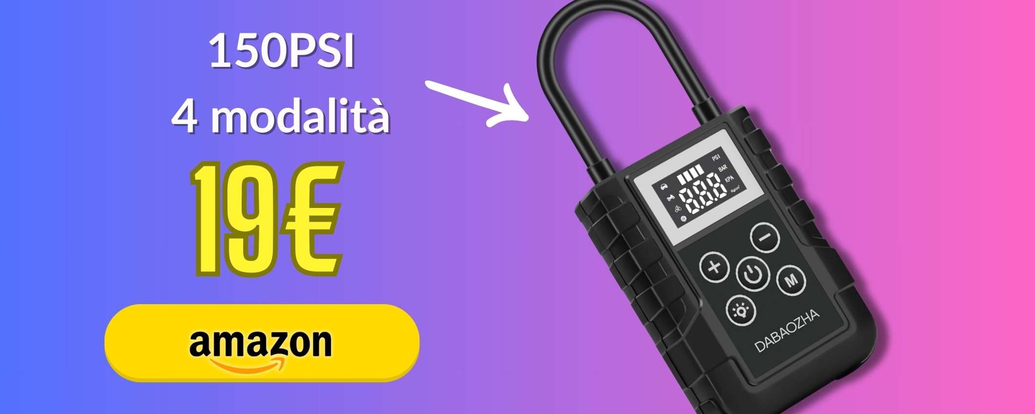Gonfia pneumatici in 8 minuti: compressore portatile da 19€, bomba Gonfia pneumatici in 8 minuti: compressore portatile da 19€, bomba