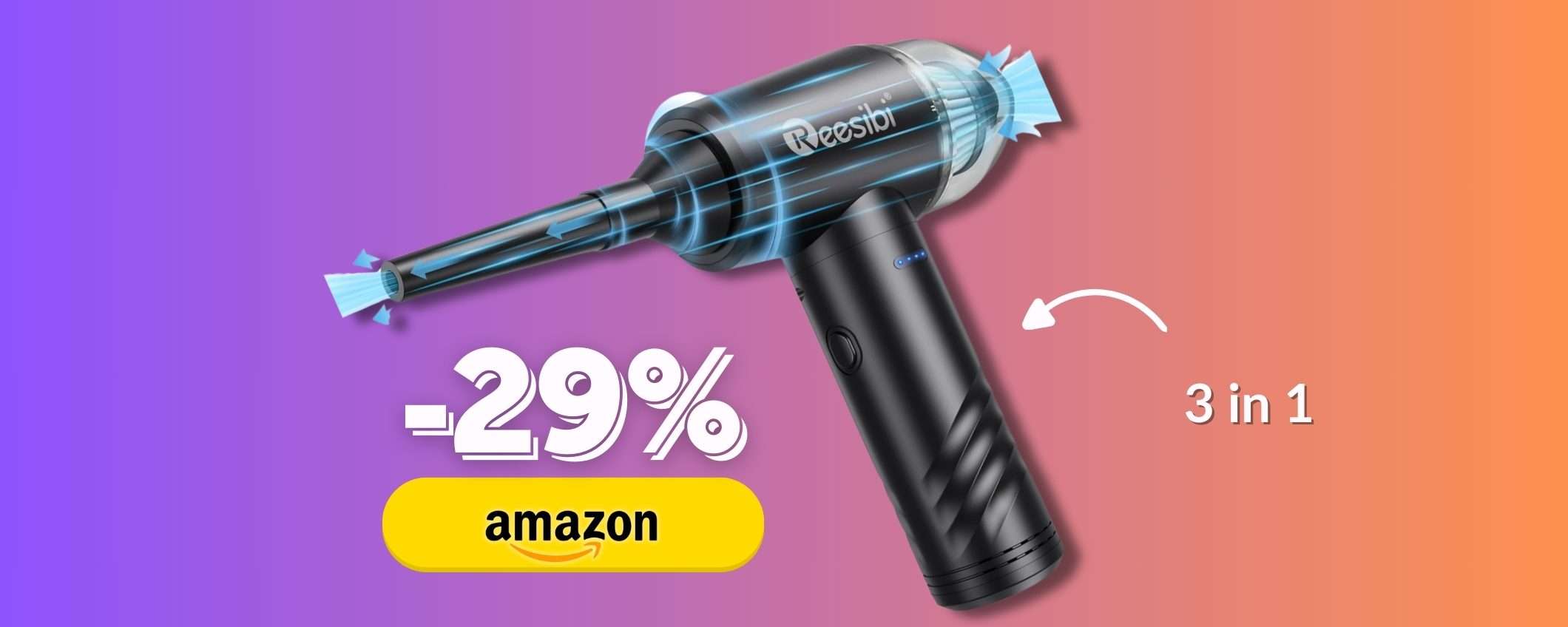 Mini aspirapolvere o compressore portatile? Entrambi e a prezzo regalo Mini aspirapolvere o compressore portatile? Entrambi e a prezzo regalo