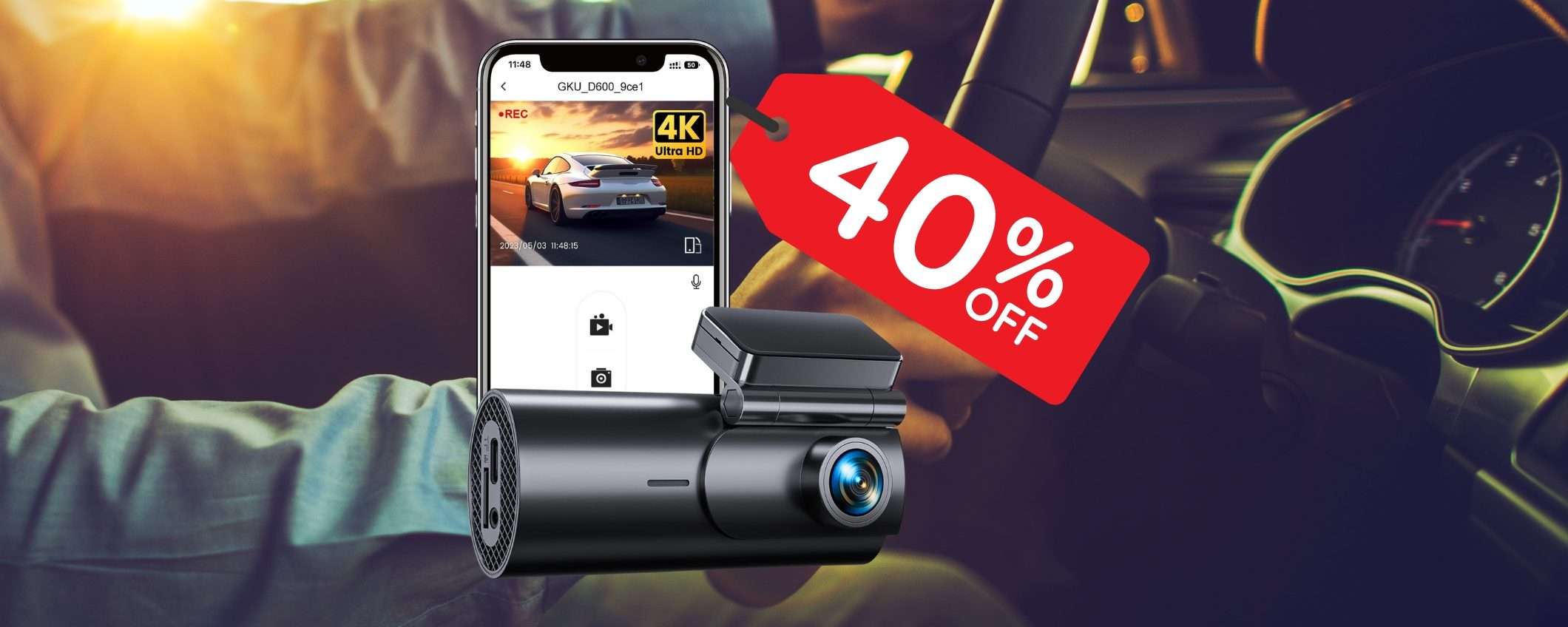 Dash Cam per auto con risoluzione 4K, grandangolo da 170° e visione notturna Dash Cam per auto con risoluzione 4K, grandangolo da 170° e visione notturna
