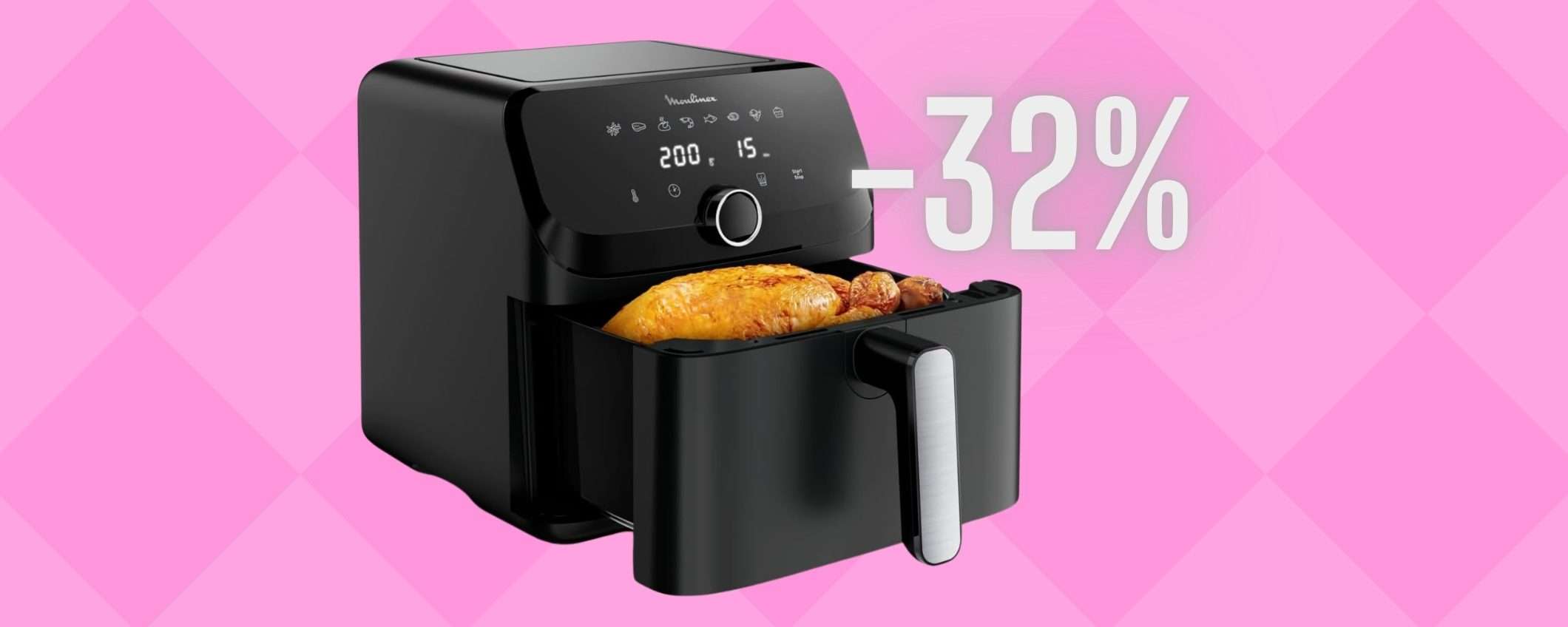 Friggitrice ad aria da 7,5L by Moulinex: più di 1Kg di patatine fritte senza odori Friggitrice ad aria da 7,5L by Moulinex: più di 1Kg di patatine fritte senza odori