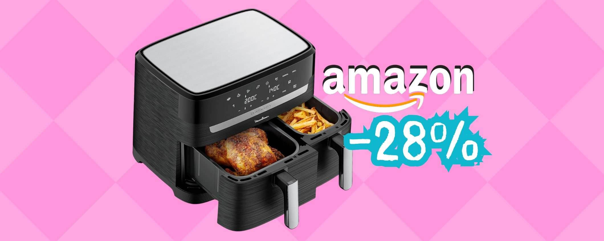 Friggitrice ad aria Moulinex da 8,3L e doppio cestello, una bomba (-28%) Friggitrice ad aria Moulinex da 8,3L e doppio cestello, una bomba (-28%)