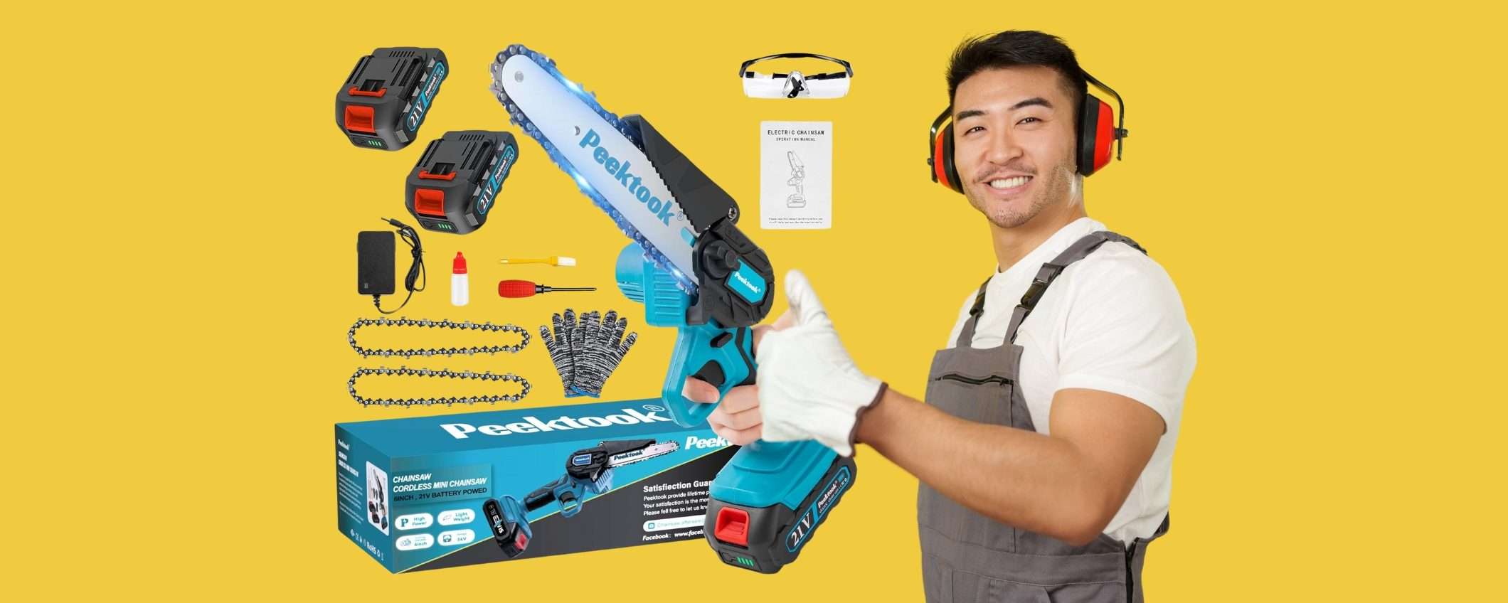 Mini motosega a batteria con tanti accessori inclusi per molti lavori Mini motosega a batteria con tanti accessori inclusi per molti lavori
