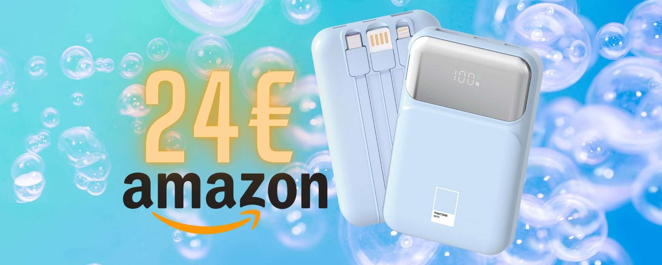 Power Bank da 10000mAh con 3 cavi integrati e 2 uscite USB, da avere Power Bank da 10000mAh con 3 cavi integrati e 2 uscite USB, da avere