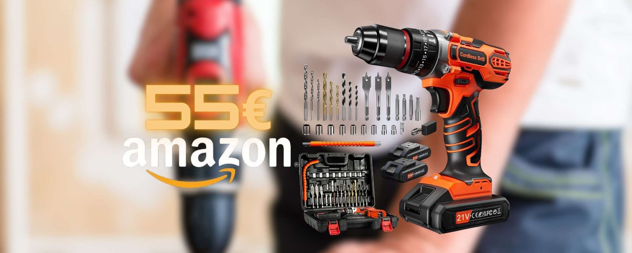 Trapano avvitatore a batteria con percussione + valigetta e 29 accessori (55€) Trapano avvitatore a batteria con percussione + valigetta e 29 accessori (55€)