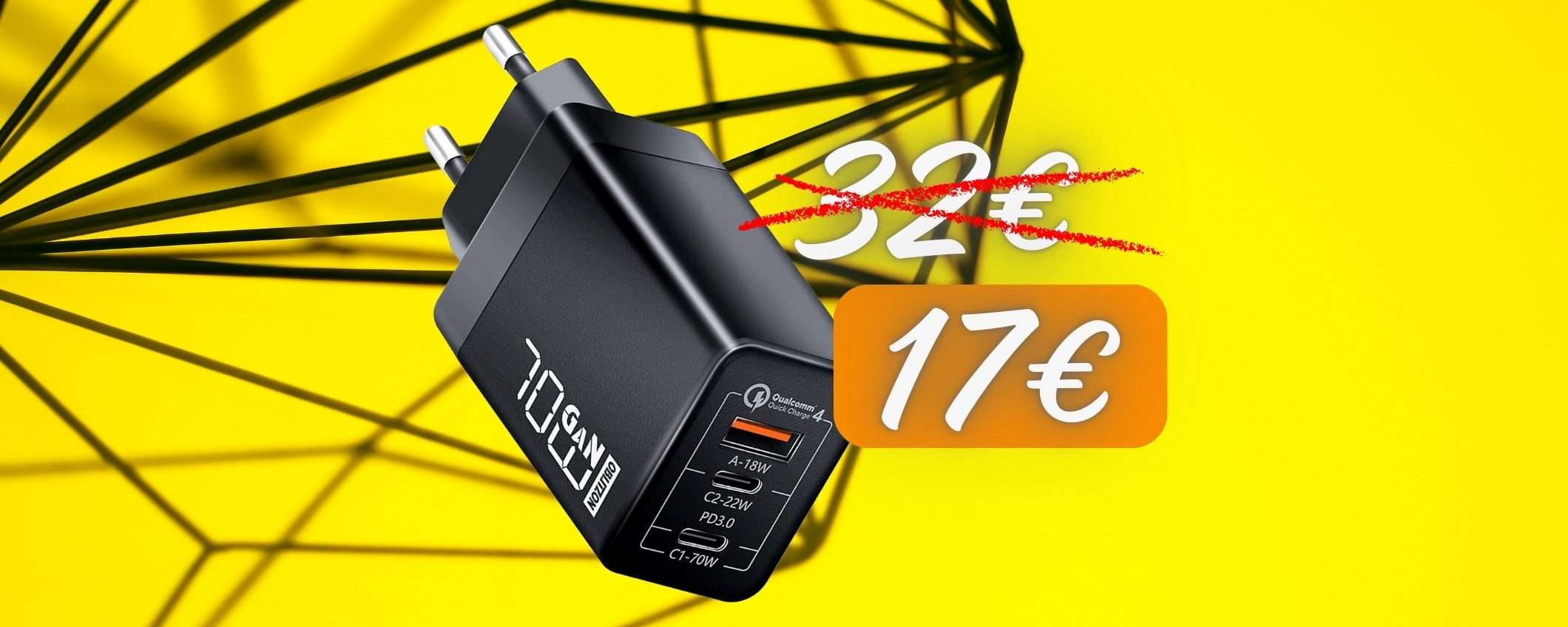 Triplo sconto folle su questo caricatore USB da 70W con 3 uscite Triplo sconto folle su questo caricatore USB da 70W con 3 uscite