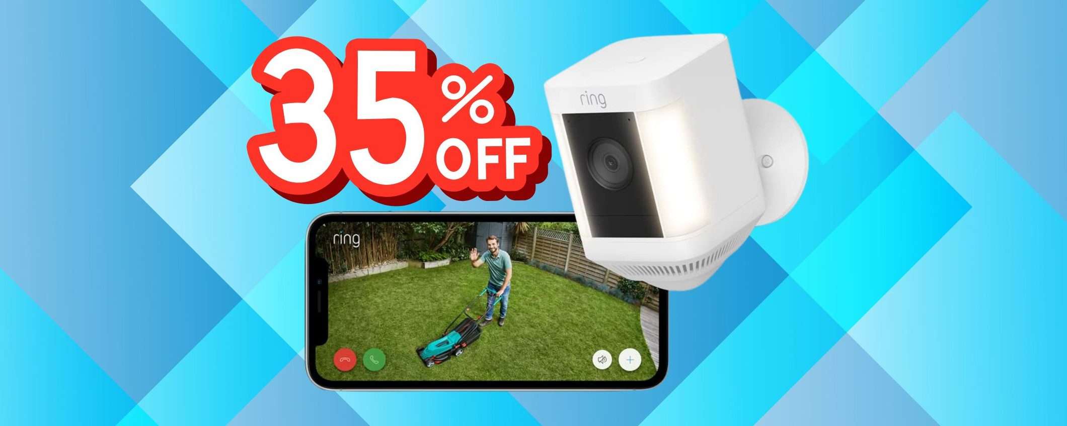 Videocamera Ring Plus a batteria, con faretti e audio bidirezionale, al 35% Videocamera Ring Plus a batteria, con faretti e audio bidirezionale, al 35%