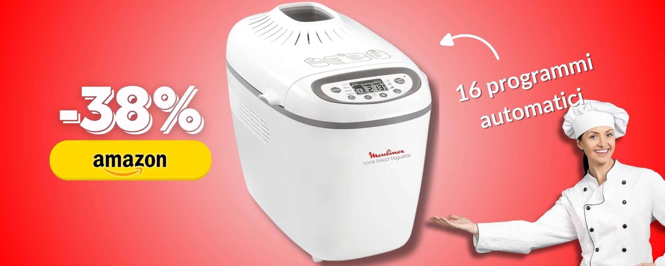 Su Amazon l'occasione: macchina del pane Moulinex con 16 programmi Su Amazon l'occasione: macchina del pane Moulinex con 16 programmi