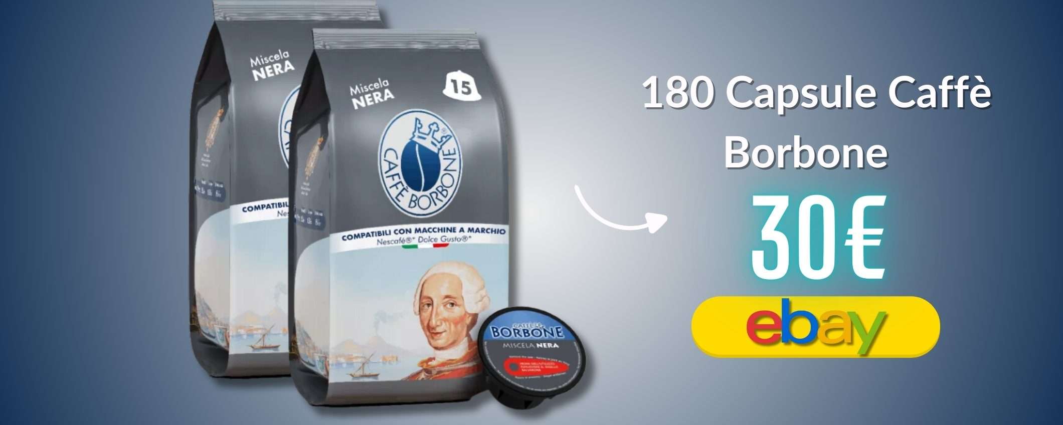 Caffè Borbone, 180 capsule per Dolce Gusto a 30€ con il codice segreto Caffè Borbone, 180 capsule per Dolce Gusto a 30€ con il codice segreto