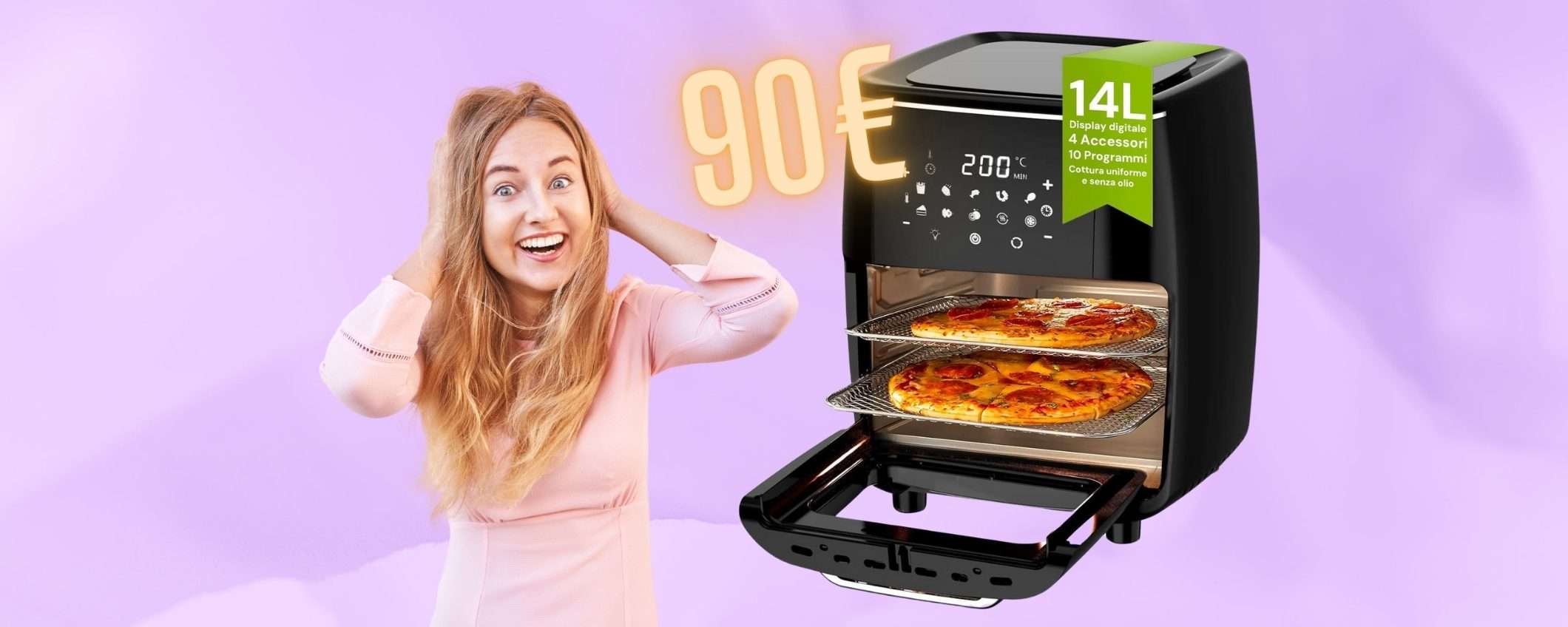 Forno multifunzione e friggitrice ad aria da 14L: tutto in uno a soli 90€ Forno multifunzione e friggitrice ad aria da 14L: tutto in uno a soli 90€