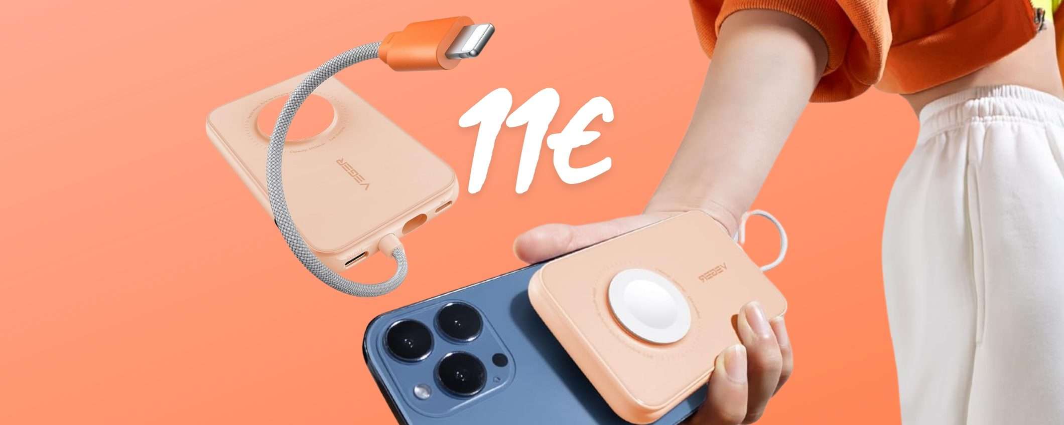 Power Bank rapido con cavetto integrato e ricarica per AppleWatch (-58%) Power Bank rapido con cavetto integrato e ricarica per AppleWatch (-58%)