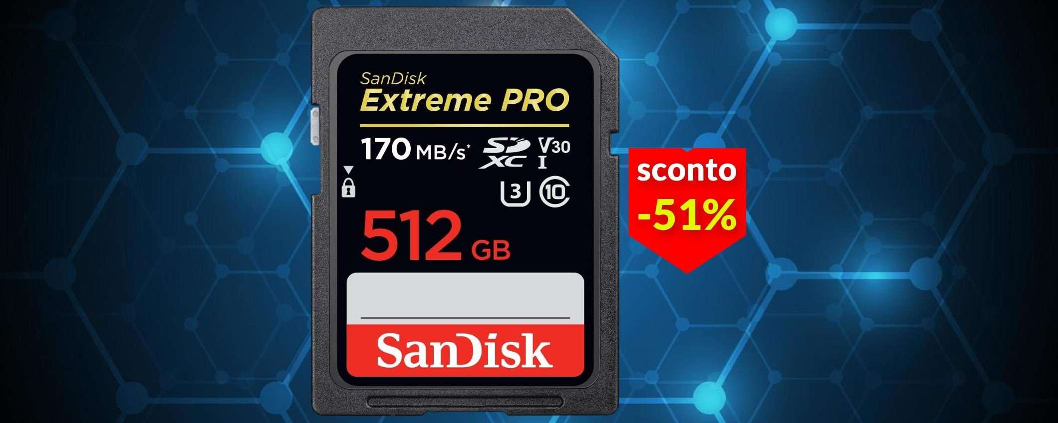 Scheda SD 512GB: SanDisk ti fa un regalo immenso e dimezza il prezzo Scheda SD 512GB: SanDisk ti fa un regalo immenso e dimezza il prezzo