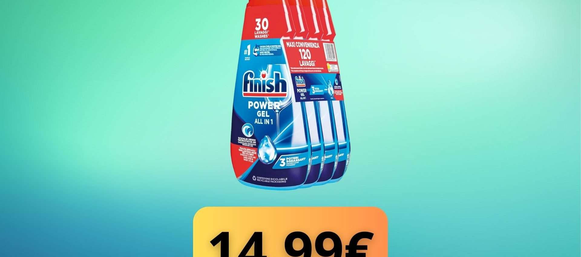 Finish Powergel Multiazione: quattro flaconi ad appena 14,99€ con lo sconto 32% Finish Powergel Multiazione: quattro flaconi ad appena 14,99€ con lo sconto 32%