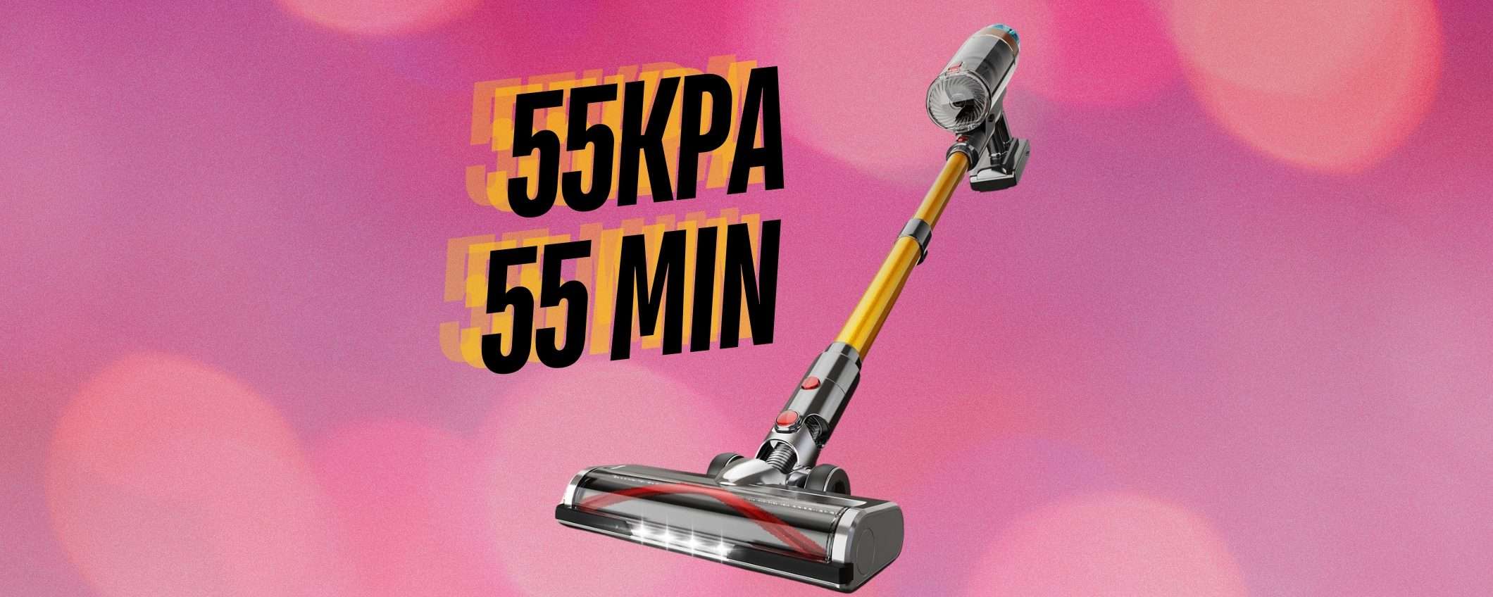 Aspirapolvere senza fili da 55Kpa con autonomia da 55 min e accessori a 119€ Aspirapolvere senza fili da 55Kpa con autonomia da 55 min e accessori a 119€