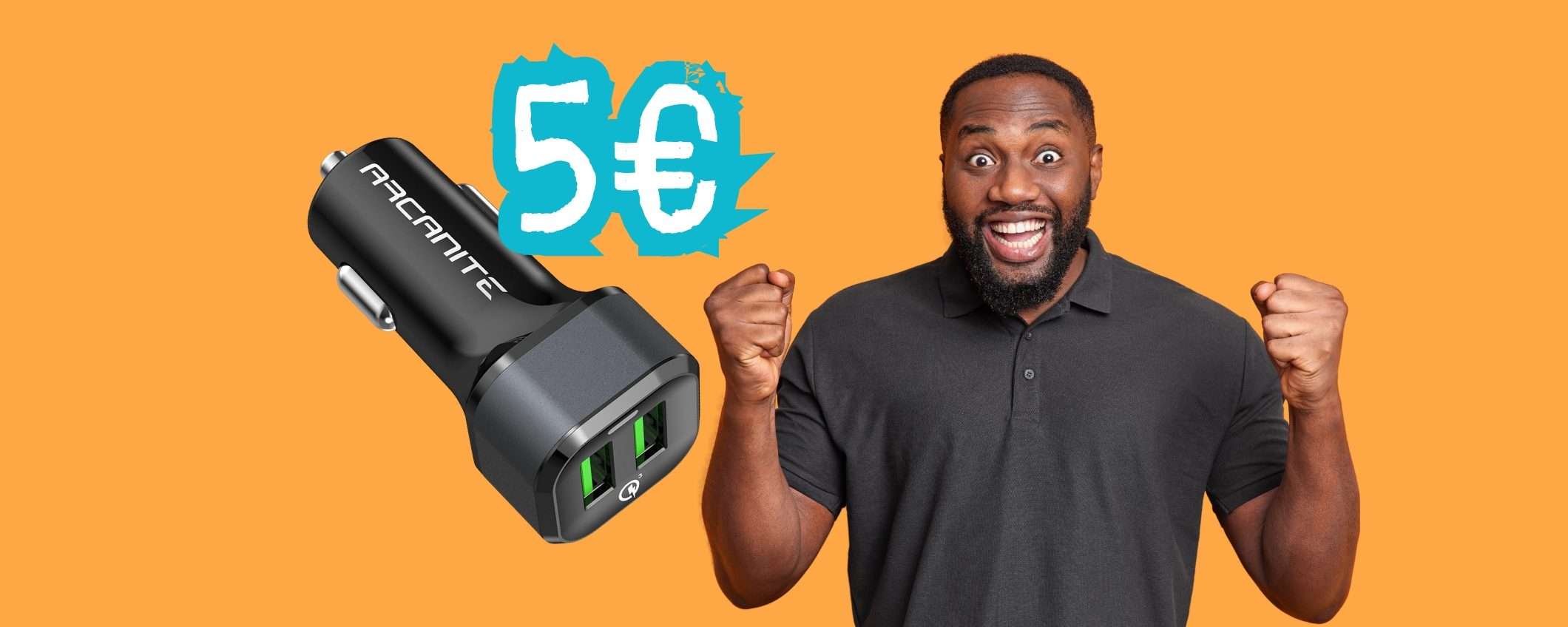 Caricabatterie per auto con doppia uscita e potenza da 36W a soli 5€ Caricabatterie per auto con doppia uscita e potenza da 36W a soli 5€