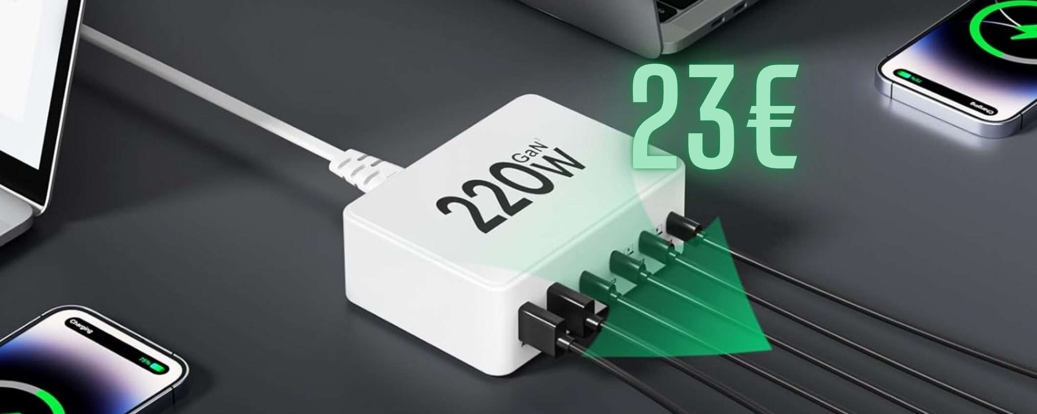 Caricatore USB da 220W e 6 porte in doppio sconto ora tuo a soli 23€ Caricatore USB da 220W e 6 porte in doppio sconto ora tuo a soli 23€