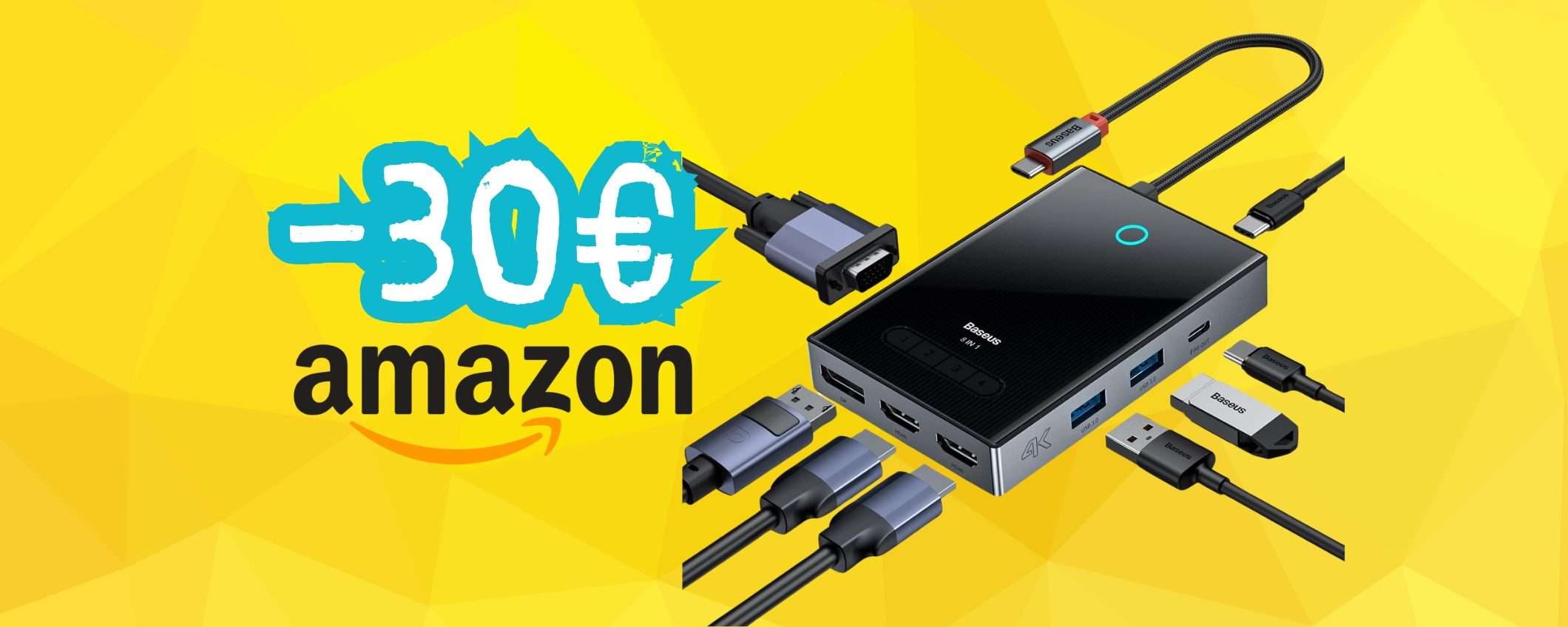 Docking Station con 8 porte (USB-A/C, HDMI, VGA, DP) in sconto di 30€ Docking Station con 8 porte (USB-A/C, HDMI, VGA, DP) in sconto di 30€