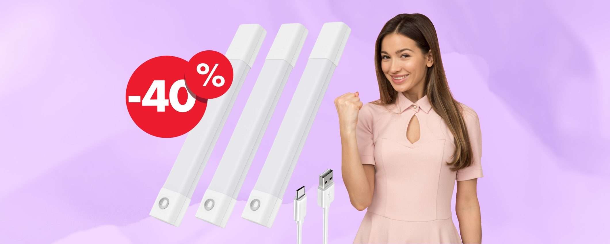 Luci LED per armadi, cassetti e pensili con sensore di movimento (-40%) Luci LED per armadi, cassetti e pensili con sensore di movimento (-40%)
