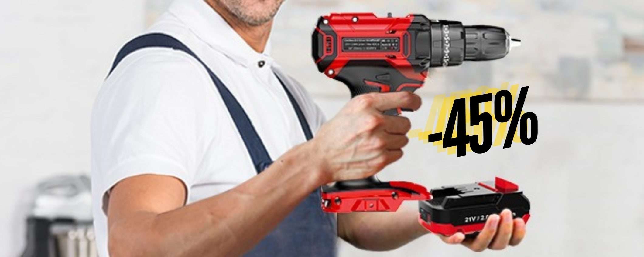 Trapano avvitatore a batteria con percussione e accessori inclusi (-45%) Trapano avvitatore a batteria con percussione e accessori inclusi (-45%)