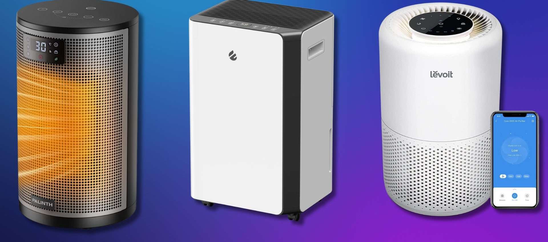 Purificatore d'aria, termoventilatore e deumidificatore: trio d'offerte per la casa pazzesco su Amazon Purificatore d'aria, termoventilatore e deumidificatore: trio d'offerte per la casa pazzesco su Amazon