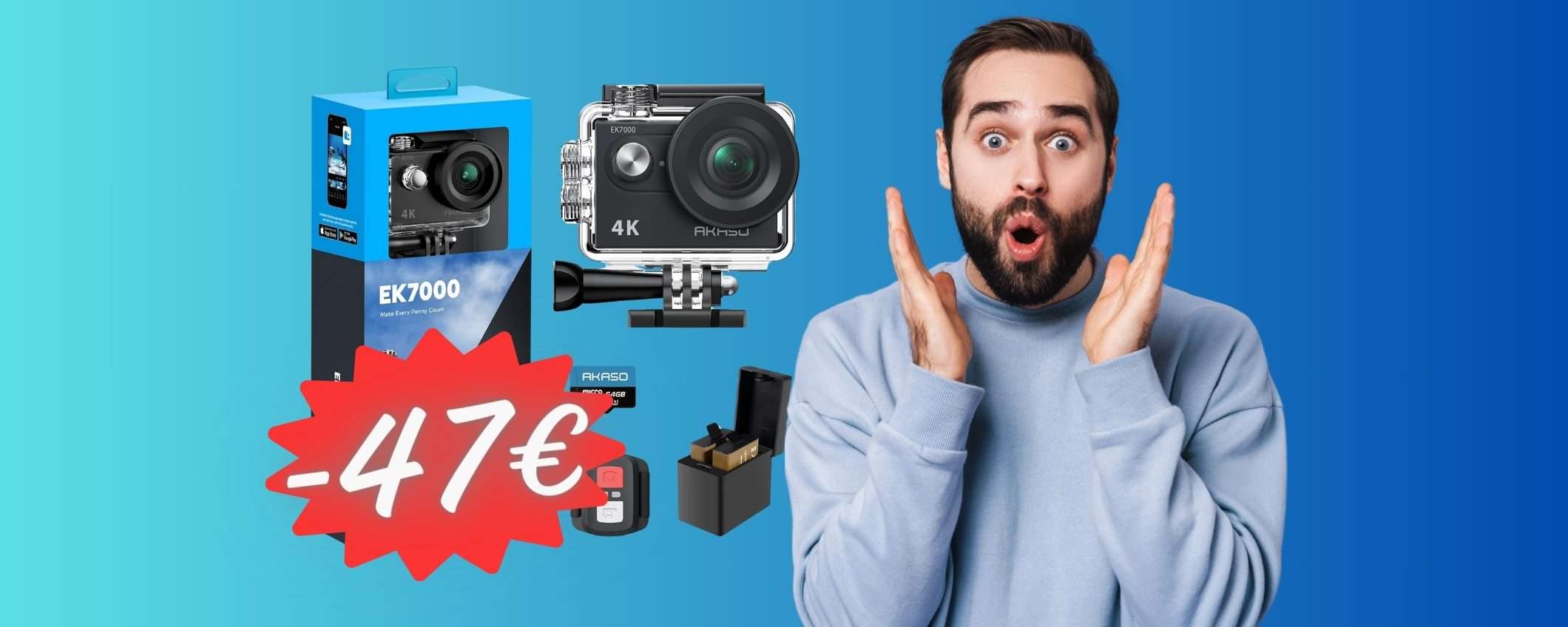 Action Cam 4K con microSD da 64GB inclusa: immortala i momenti più belli Action Cam 4K con microSD da 64GB inclusa: immortala i momenti più belli
