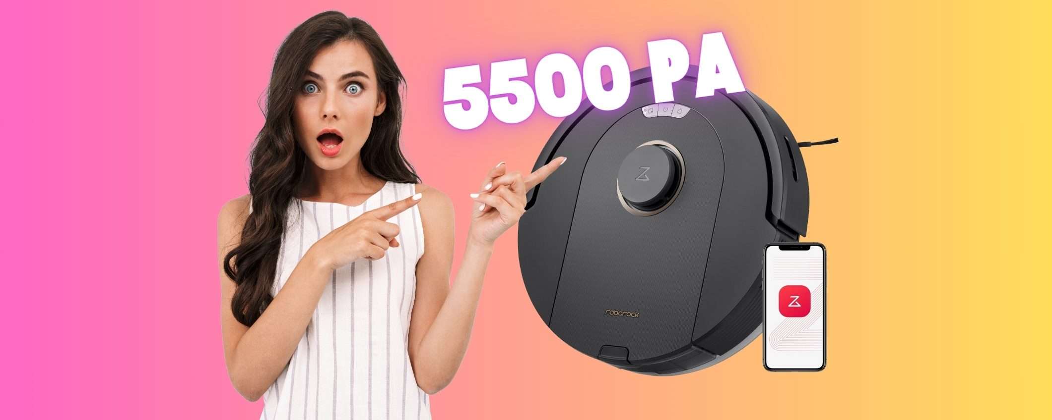 Aspirazione spaventosa da 5500Pa, con roborock Q5 Pro è una passeggiata Aspirazione spaventosa da 5500Pa, con roborock Q5 Pro è una passeggiata