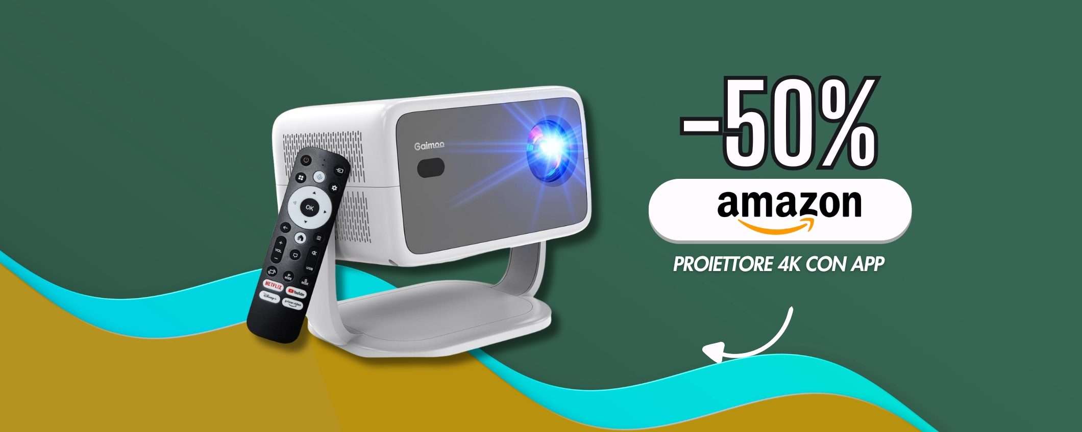 Proiettore 4K con Netflix e app integrate: un cinema portatile (-50%) Proiettore 4K con Netflix e app integrate: un cinema portatile (-50%)