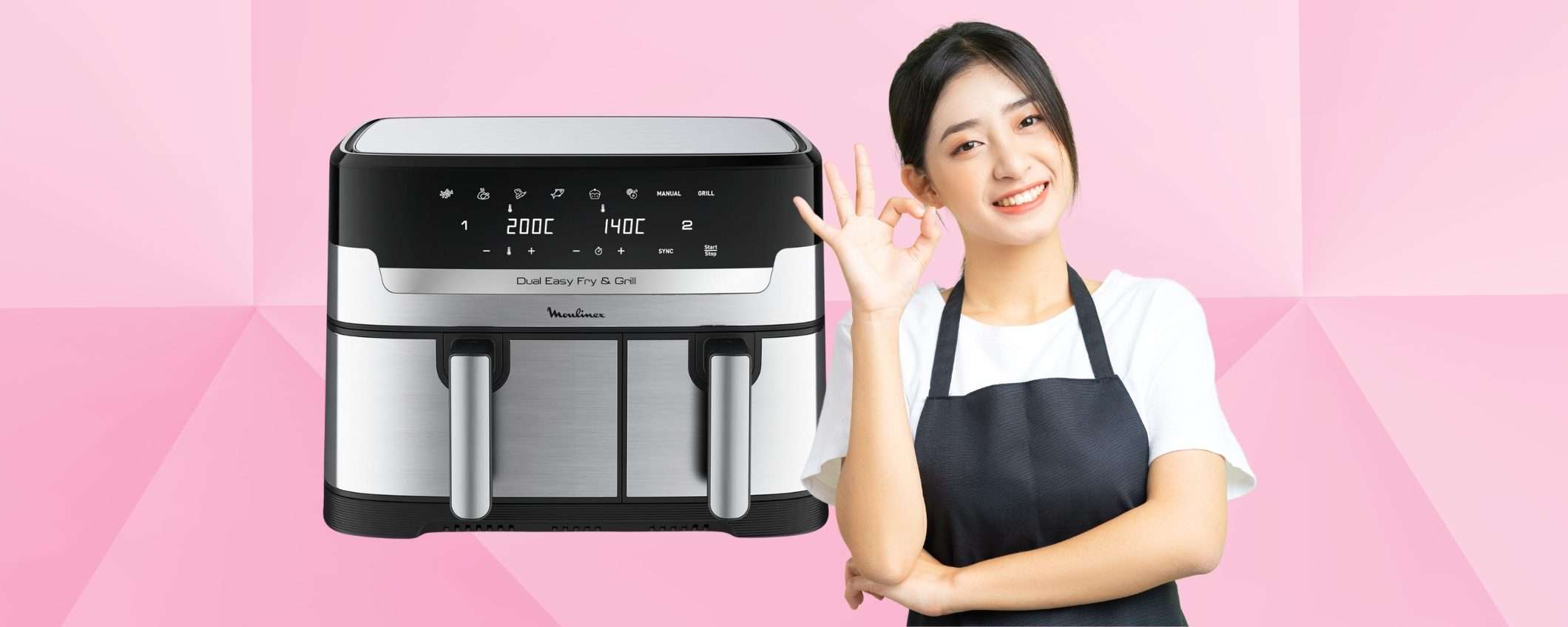 Friggitrice ad aria da 8,3 litri e doppio cestello per una cucina super veloce Friggitrice ad aria da 8,3 litri e doppio cestello per una cucina super veloce