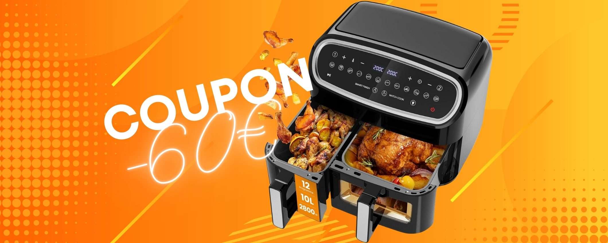 Friggitrice ad aria con doppio cestello da 10L per cucina easy & fast Friggitrice ad aria con doppio cestello da 10L per cucina easy & fast