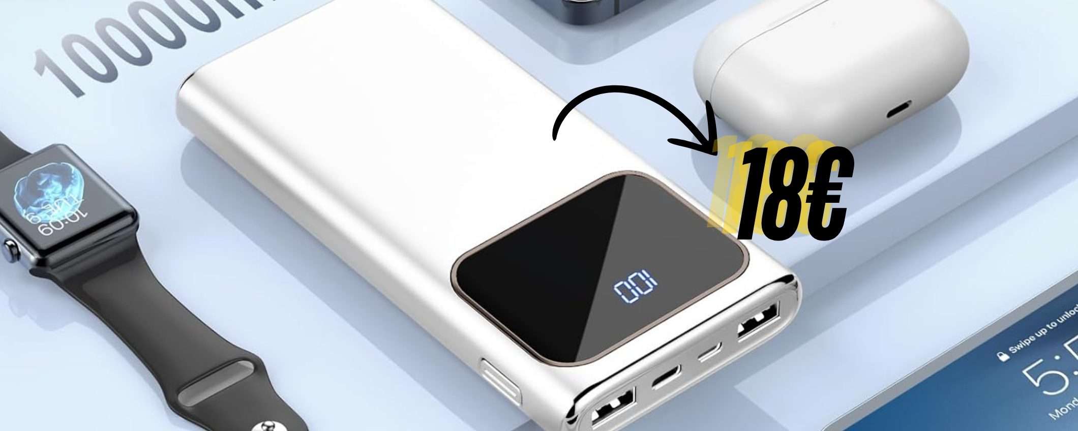 Power Bank leggero e sottile con capacità da 10000 mAh a soli 18€ Power Bank leggero e sottile con capacità da 10000 mAh a soli 18€
