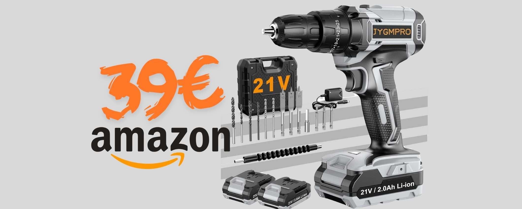 Trapano avvitatore a batteria con valigetta e accessori in sconto del 50% Trapano avvitatore a batteria con valigetta e accessori in sconto del 50%