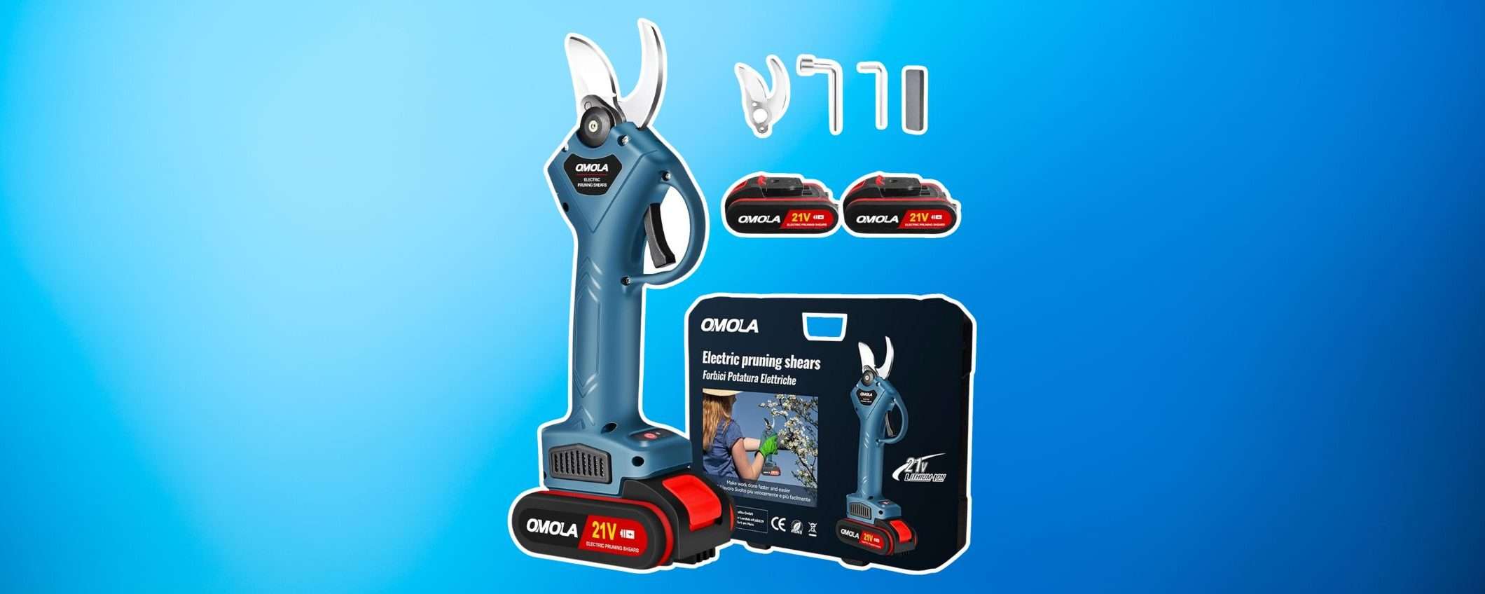 Forbici elettriche per potatura con accessori e doppia batteria: super sconto Amazon Forbici elettriche per potatura con accessori e doppia batteria: super sconto Amazon