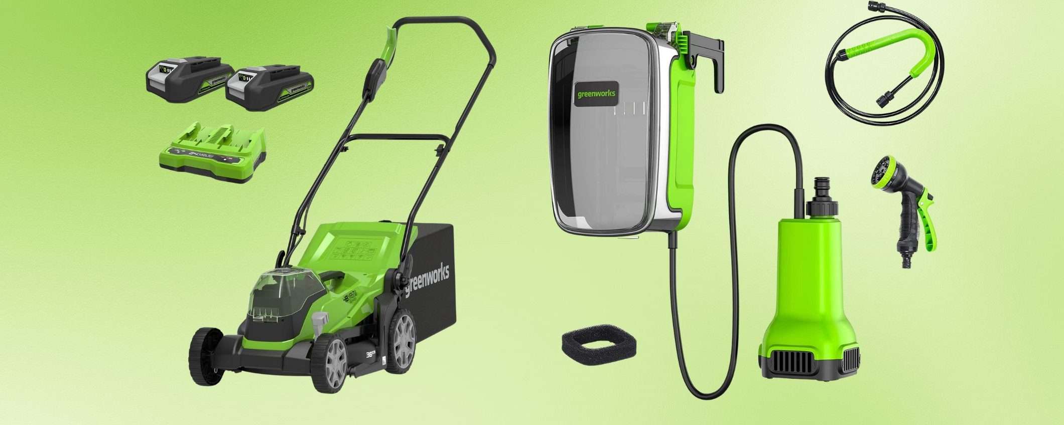 Tagliaerba e pompa Greenworks: il bundle per il tuo giardino in SUPER OFFERTA Tagliaerba e pompa Greenworks: il bundle per il tuo giardino in SUPER OFFERTA