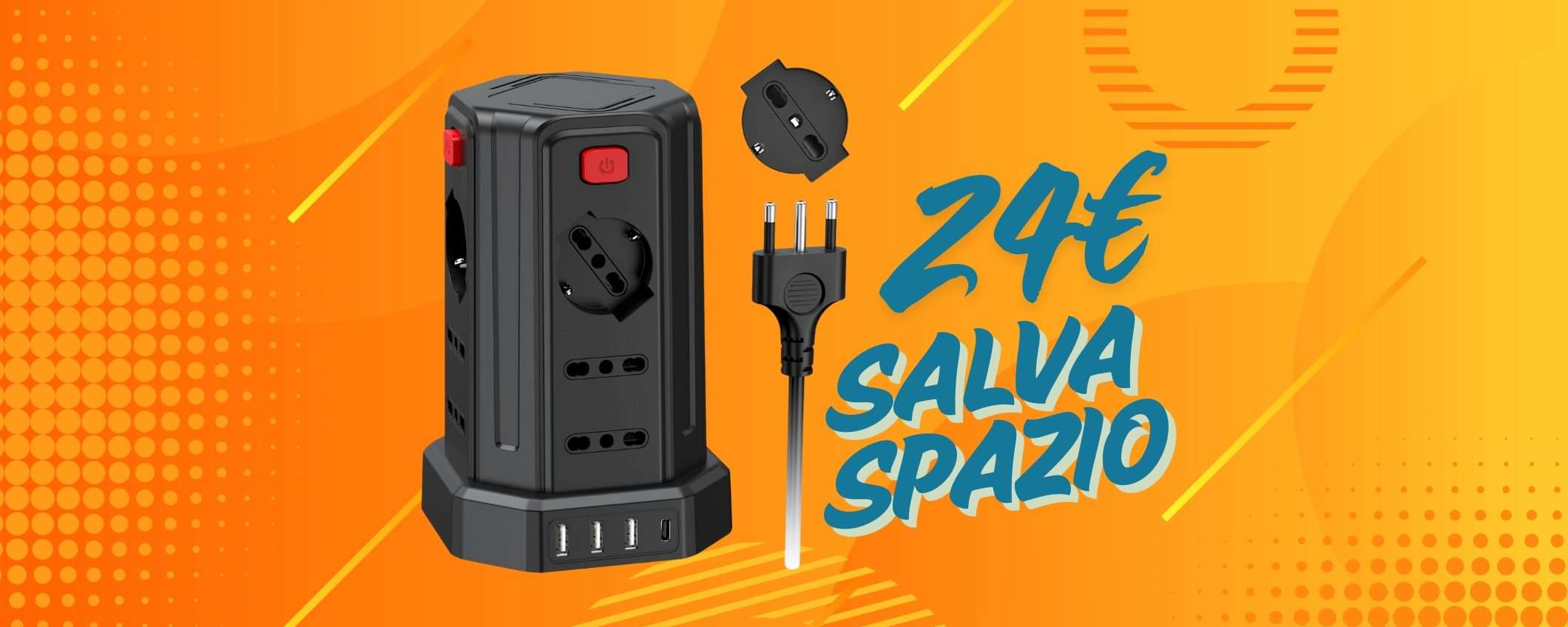 Ciabatta multipresa salva-spazio con 12 prese e 4 USB tua a soli 24€ Ciabatta multipresa salva-spazio con 12 prese e 4 USB tua a soli 24€