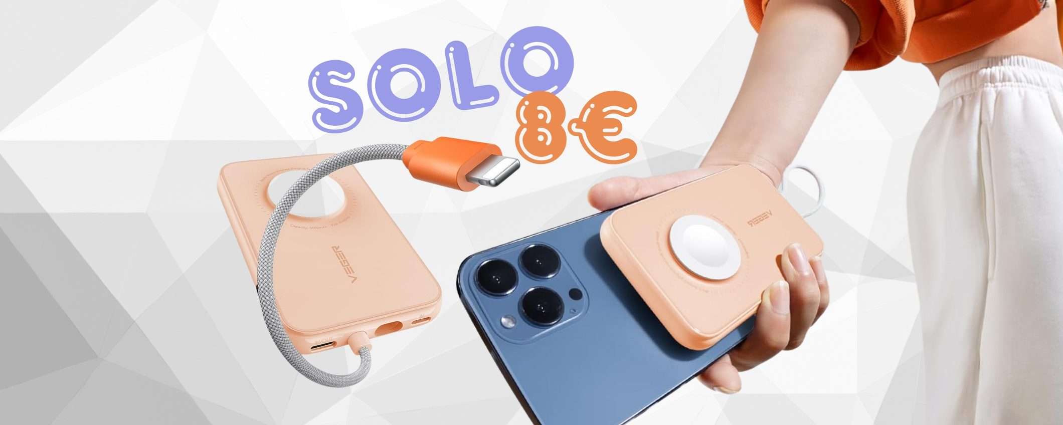 Power Bank con 3 uscite, cavo integrato e compatibile per AppleWatch a 8€ Power Bank con 3 uscite, cavo integrato e compatibile per AppleWatch a 8€