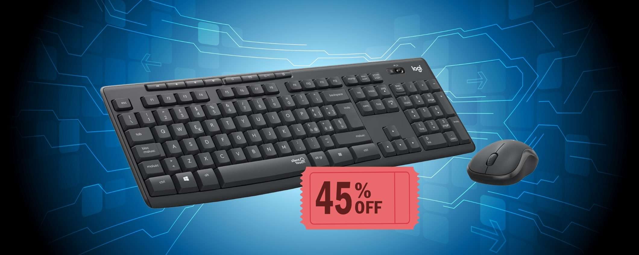 Tastiera e mouse wireless by Logitech silenziosi e precisi in sconto del 45% Tastiera e mouse wireless by Logitech silenziosi e precisi in sconto del 45%