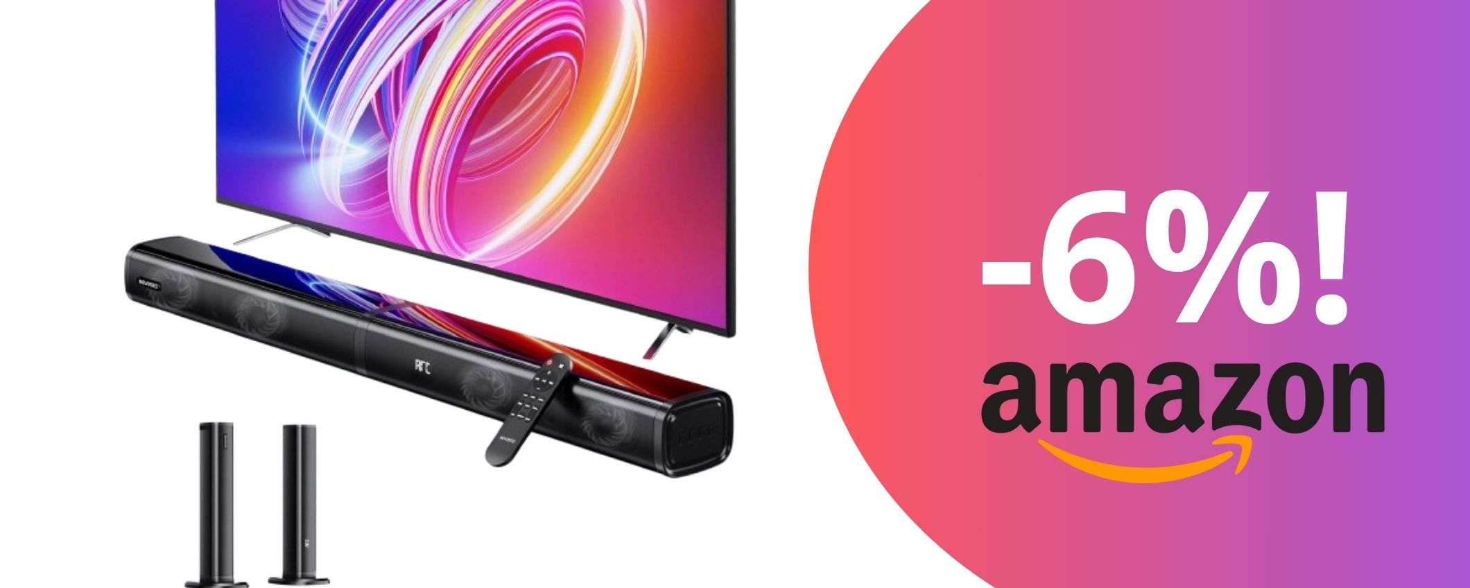 Audio potente e design versatile per la tua tv: la soundbar che stavi aspettando a prezzo scontato Audio potente e design versatile per la tua tv: la soundbar che stavi aspettando a prezzo scontato
