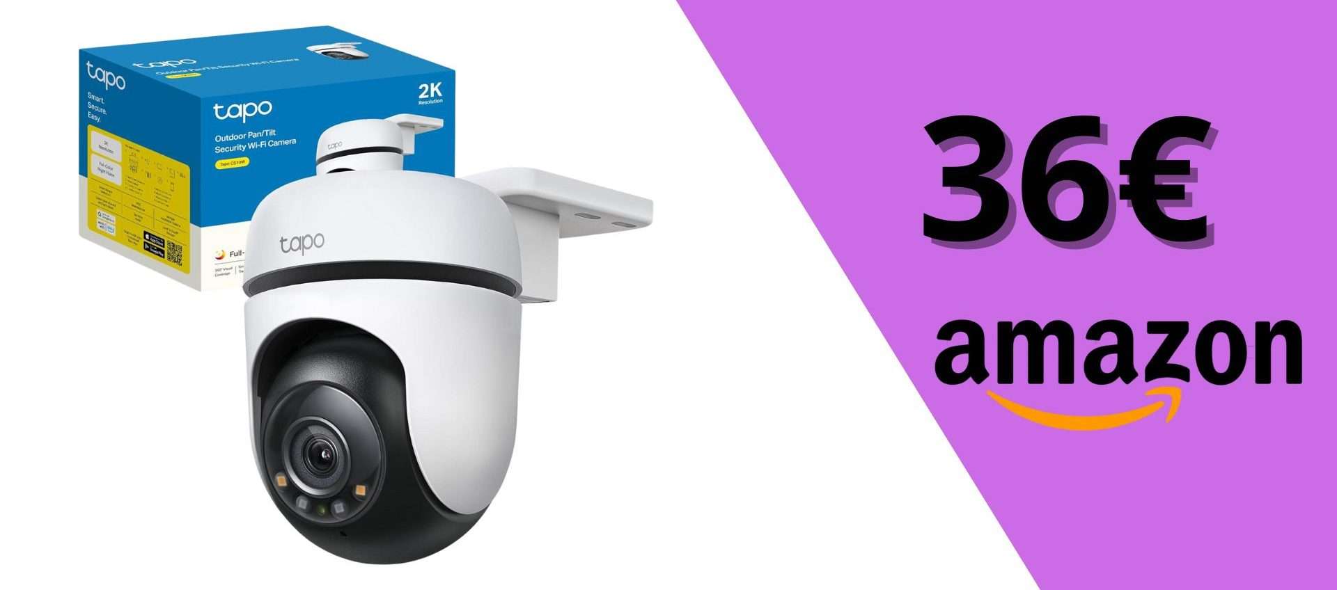 Telecamera 2K da esterno a €36,99 su Amazon, sicurezza a 360° e tantissime funzioni da pro