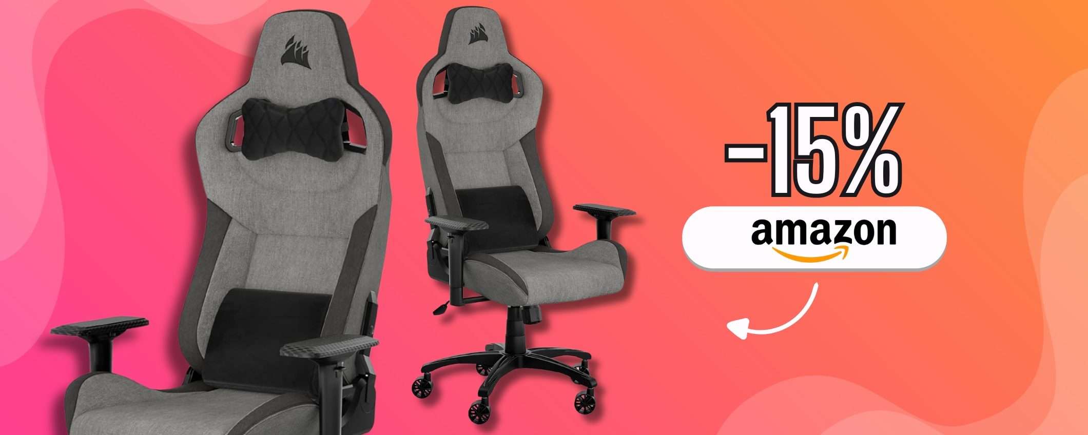 Corsair T3 RUSH Fabric è la sedia che fa stare comodi (-15%)