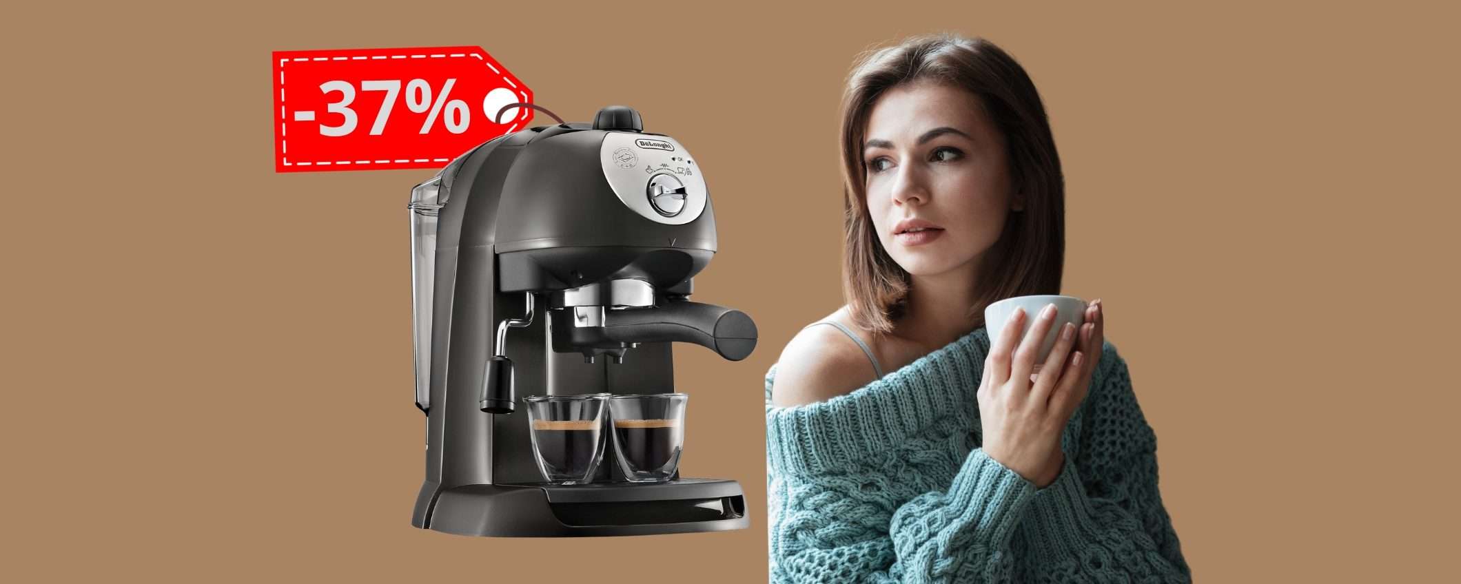 Espresso e cappuccino come al bar con la macchina manuale De'Longhi al 37% Espresso e cappuccino come al bar con la macchina manuale De'Longhi al 37%