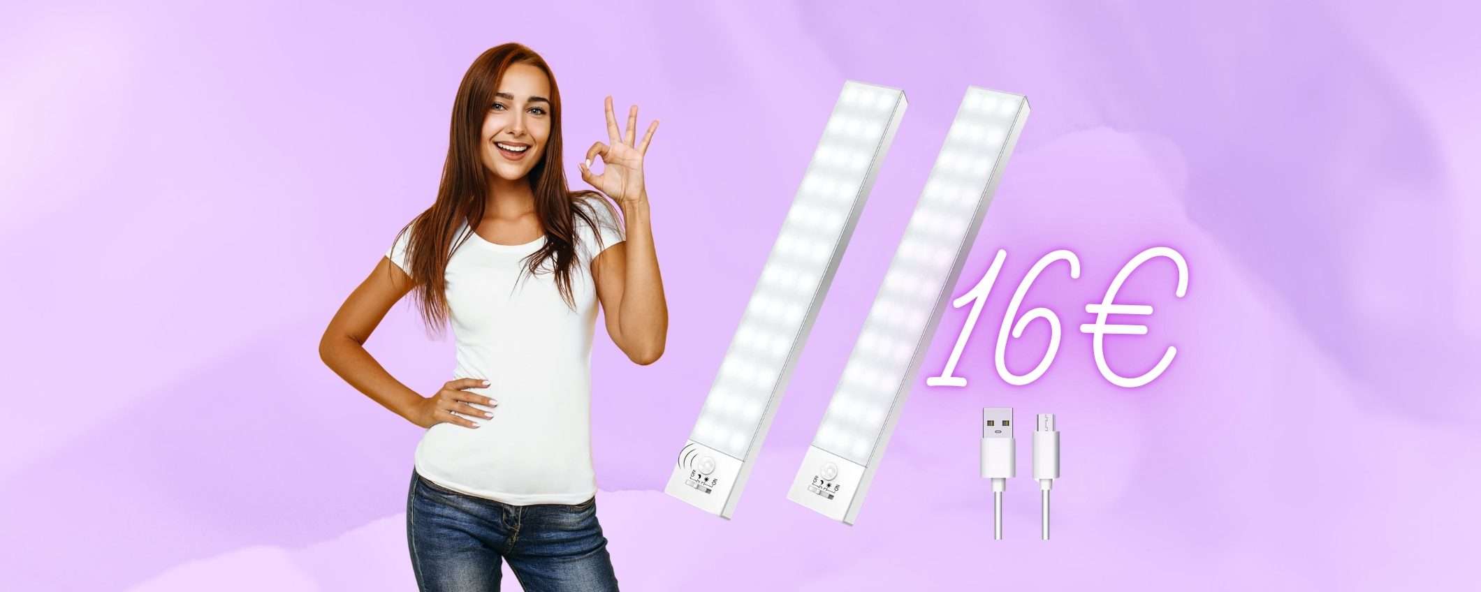 Luce dentro armadi, cassetti e sotto i pensili con queste 2 lampade LED a 16€ Luce dentro armadi, cassetti e sotto i pensili con queste 2 lampade LED a 16€
