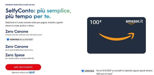 selfyconto offerta buono regalo amazon 100 euro