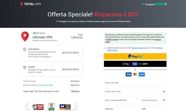 total vpn offerta sconto di benvenuto